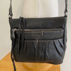 Aimee Kestenberg Black Leather Crossbody Bag With Adjustable Strap & Zipper